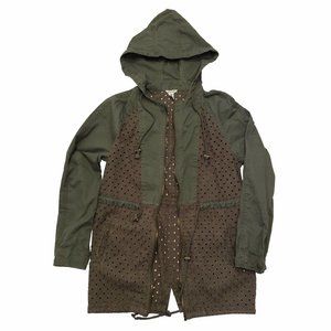 Olive, eyelet, drawstring hoodie jacket